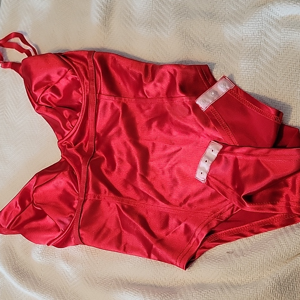 Vintage Red Satin medium bodysuit